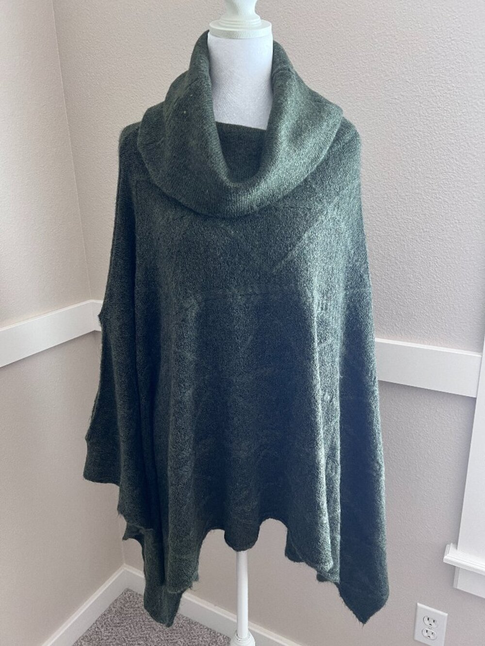 NWT World Market Olive Green Cowl Neck Poncho Sweater One Size